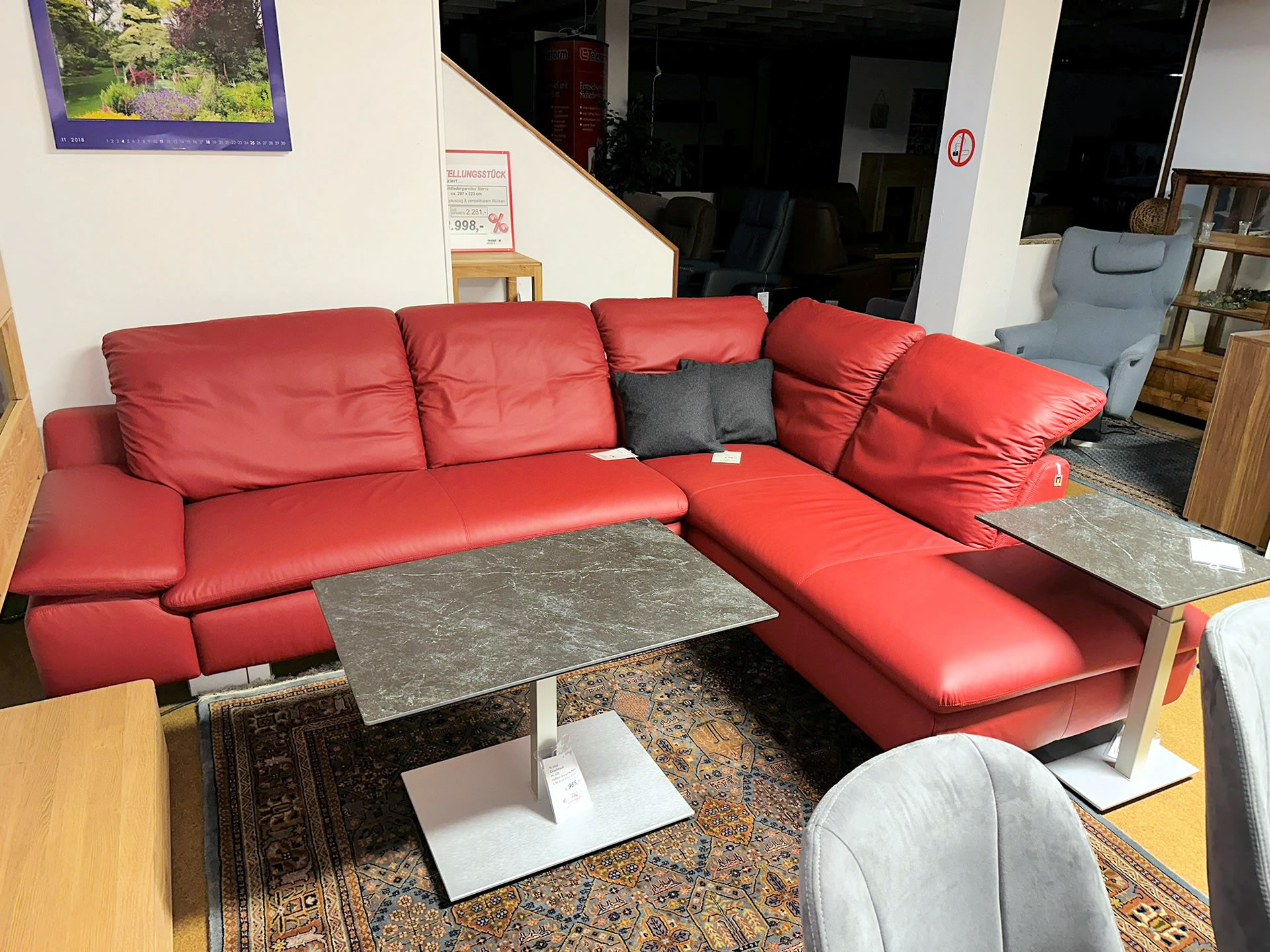 Leder-Couchgarnitur inkl. Sitzvorzug